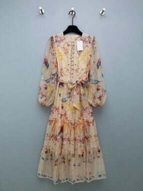 Zimmermann Ivory Floral Long Sleeve Tiered Maxi Dress